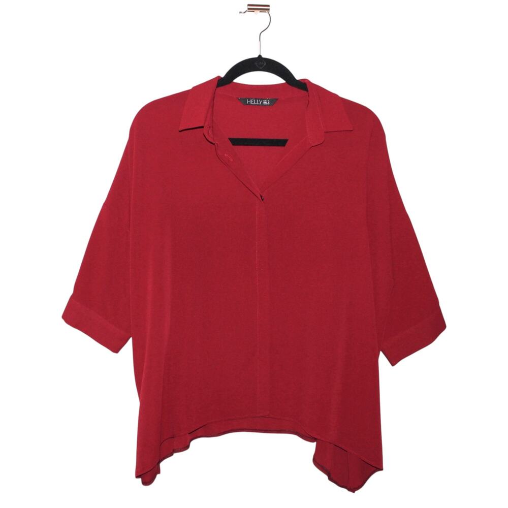 Helly Deep Red Button Down Blouse Size Large - image 1